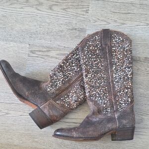 Frye Brown Studded Leather Boots
